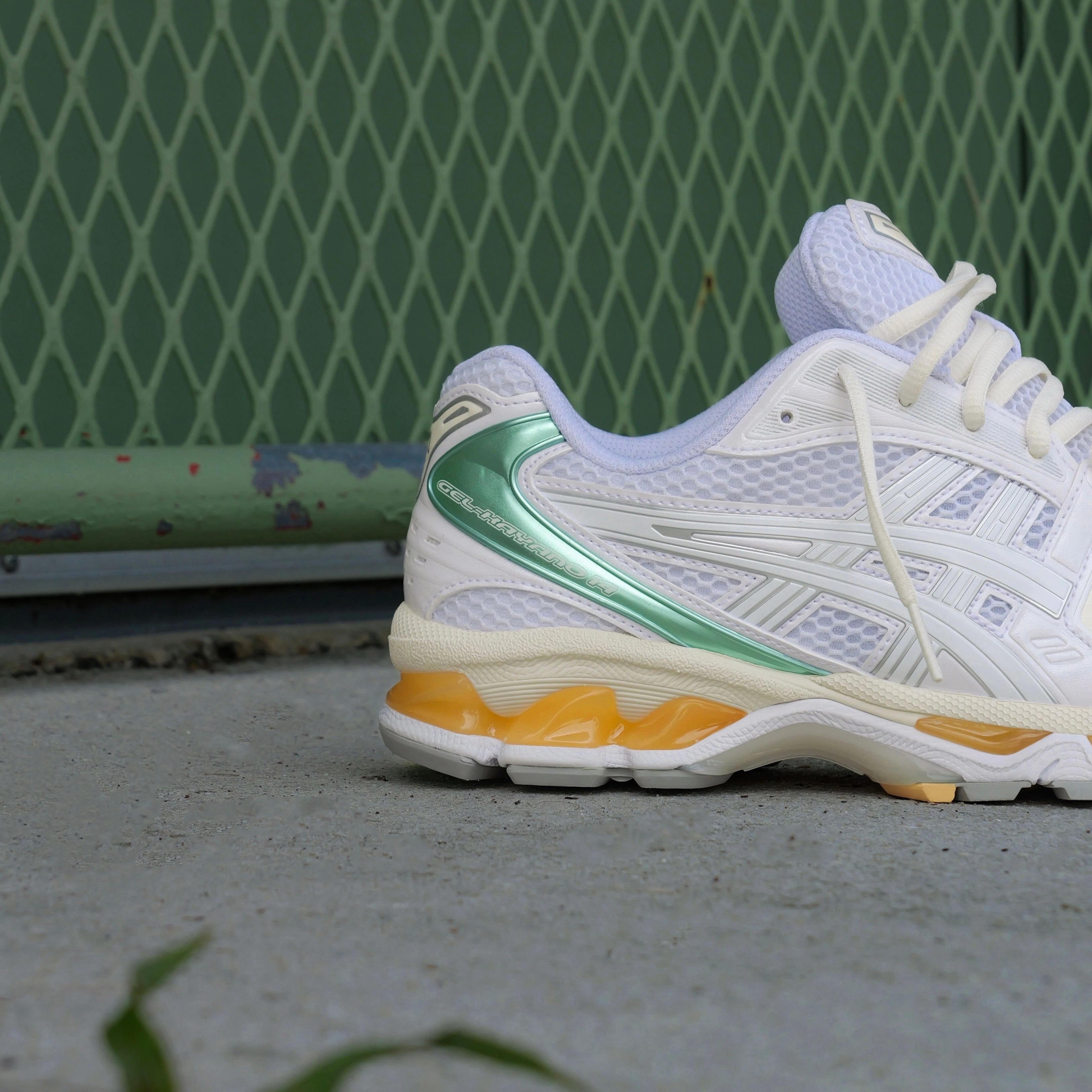 Mens Asics Gel-Kayano 14 (White/White) running shoe close-up shots