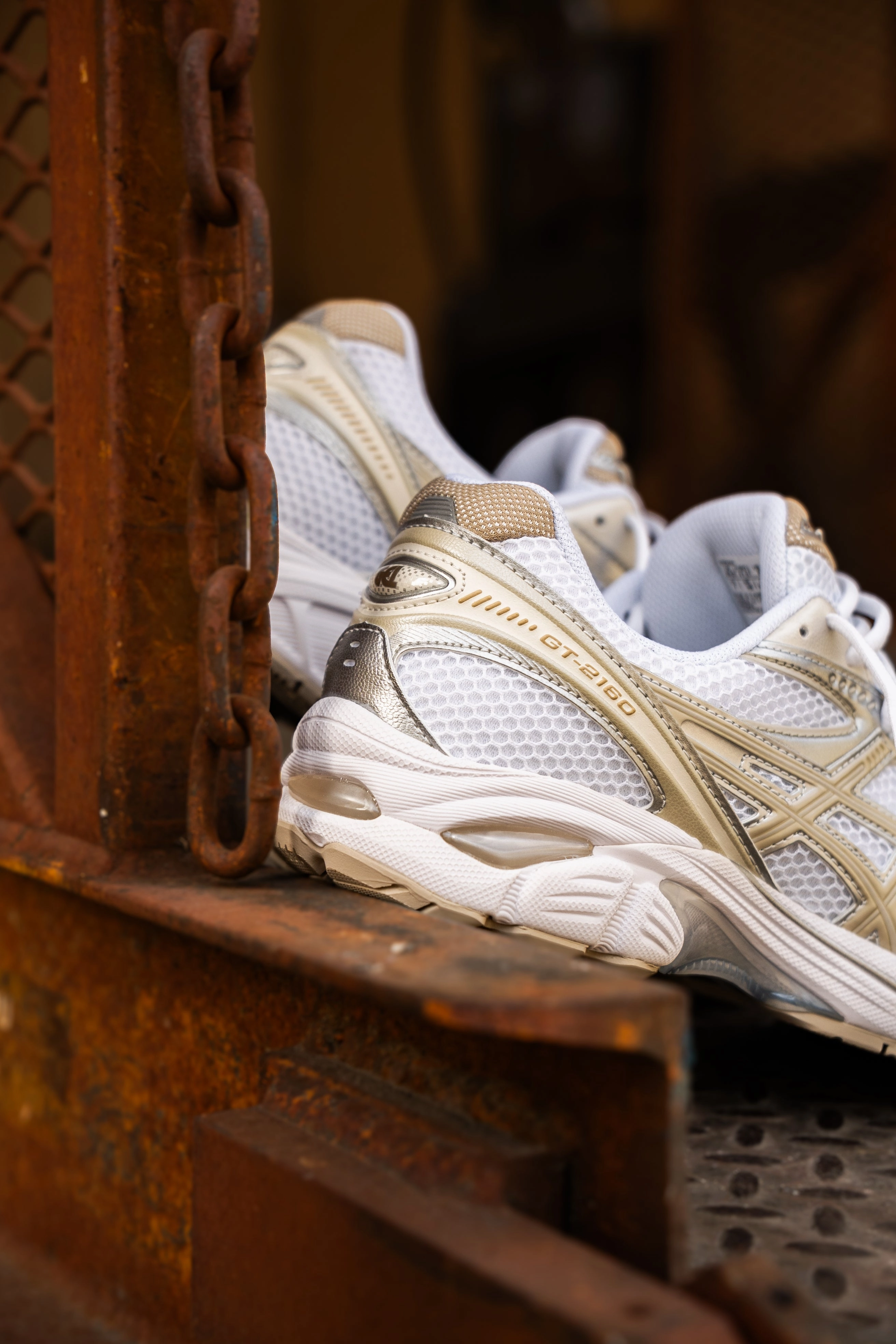 Mens Asics GT-2160 (White/Putty) running shoe close-up shots