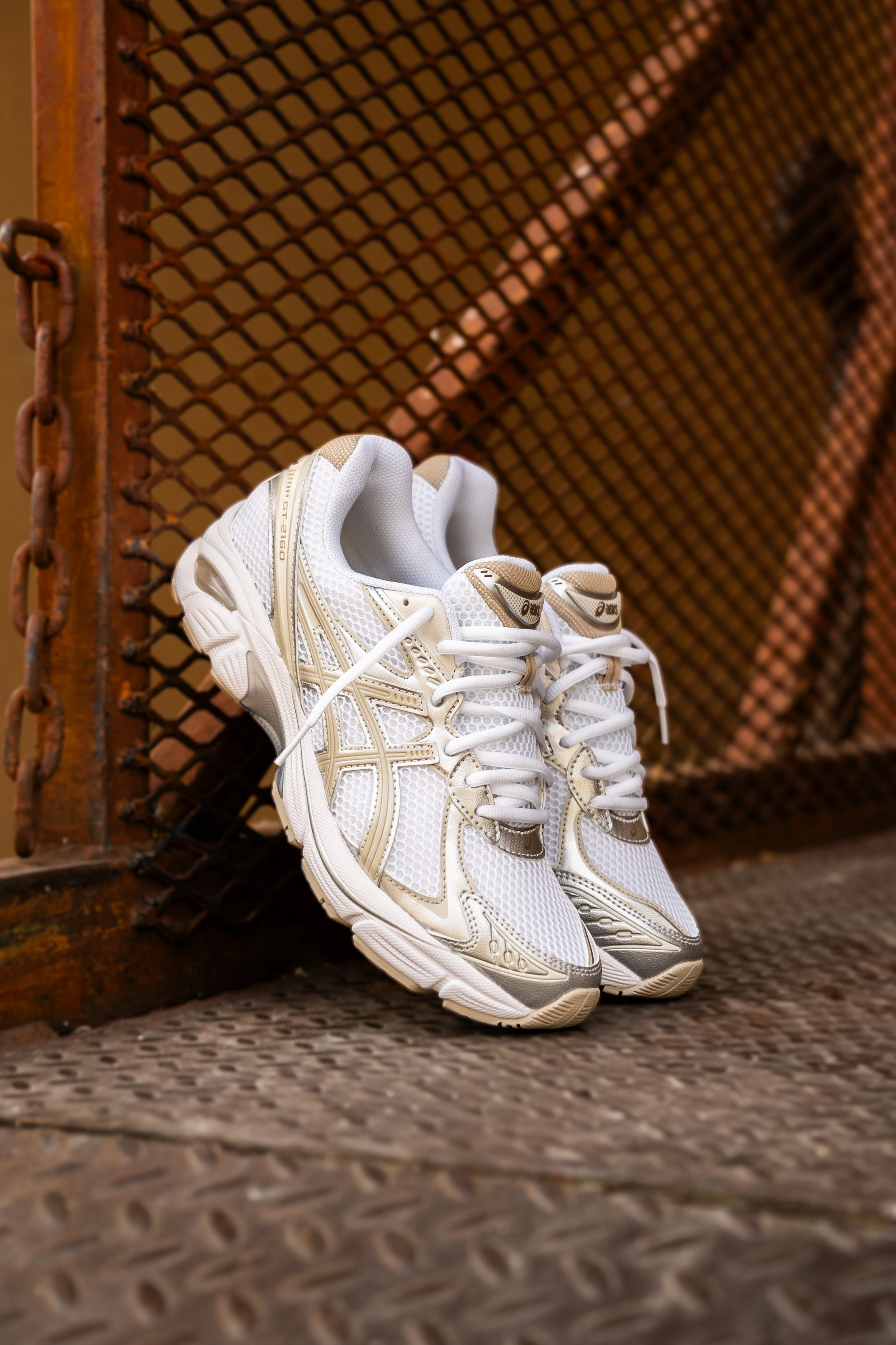Mens Asics GT-2160 (White/Putty) running shoe close-up shots