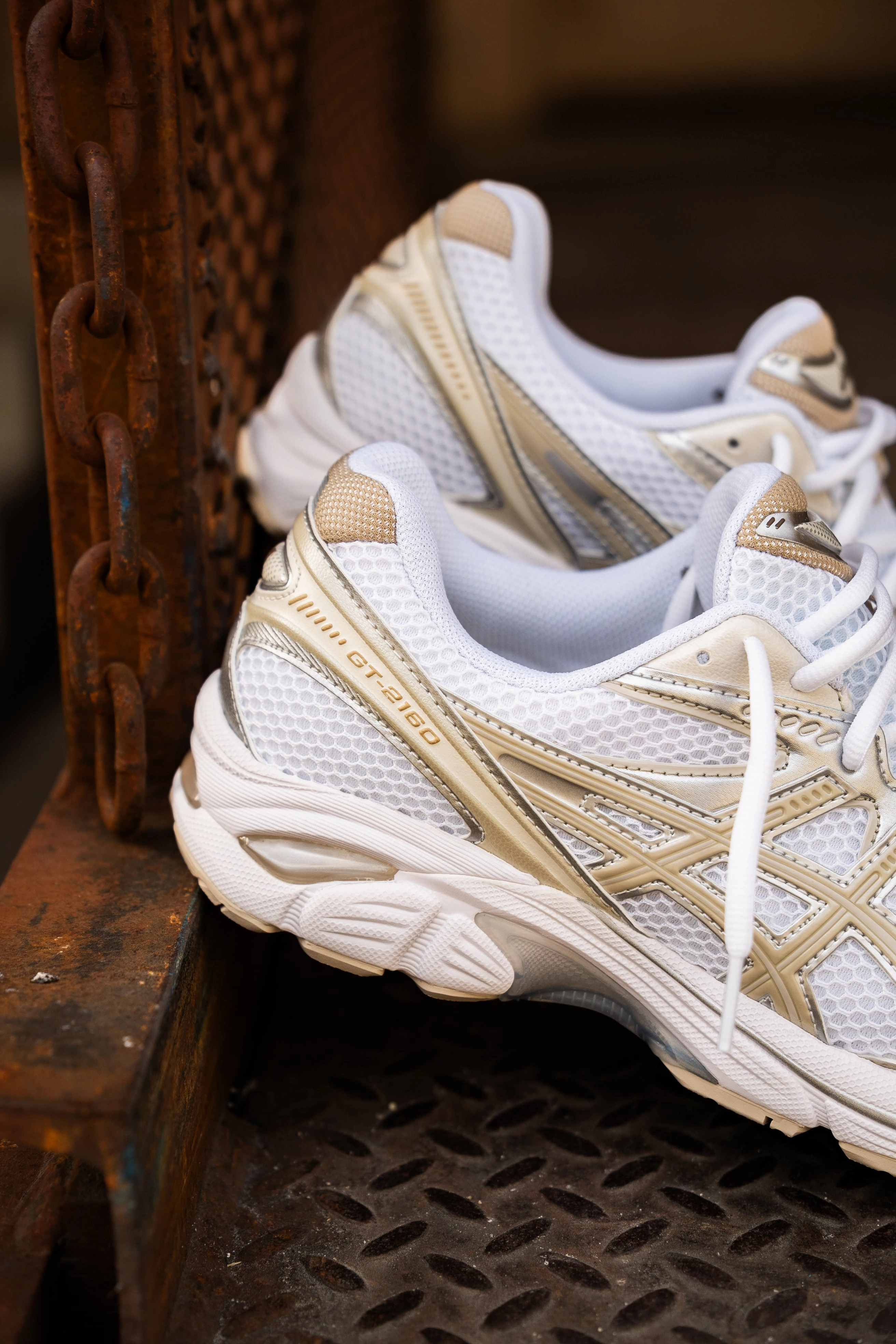 Mens Asics GT-2160 (White/Putty) running shoe close-up shots