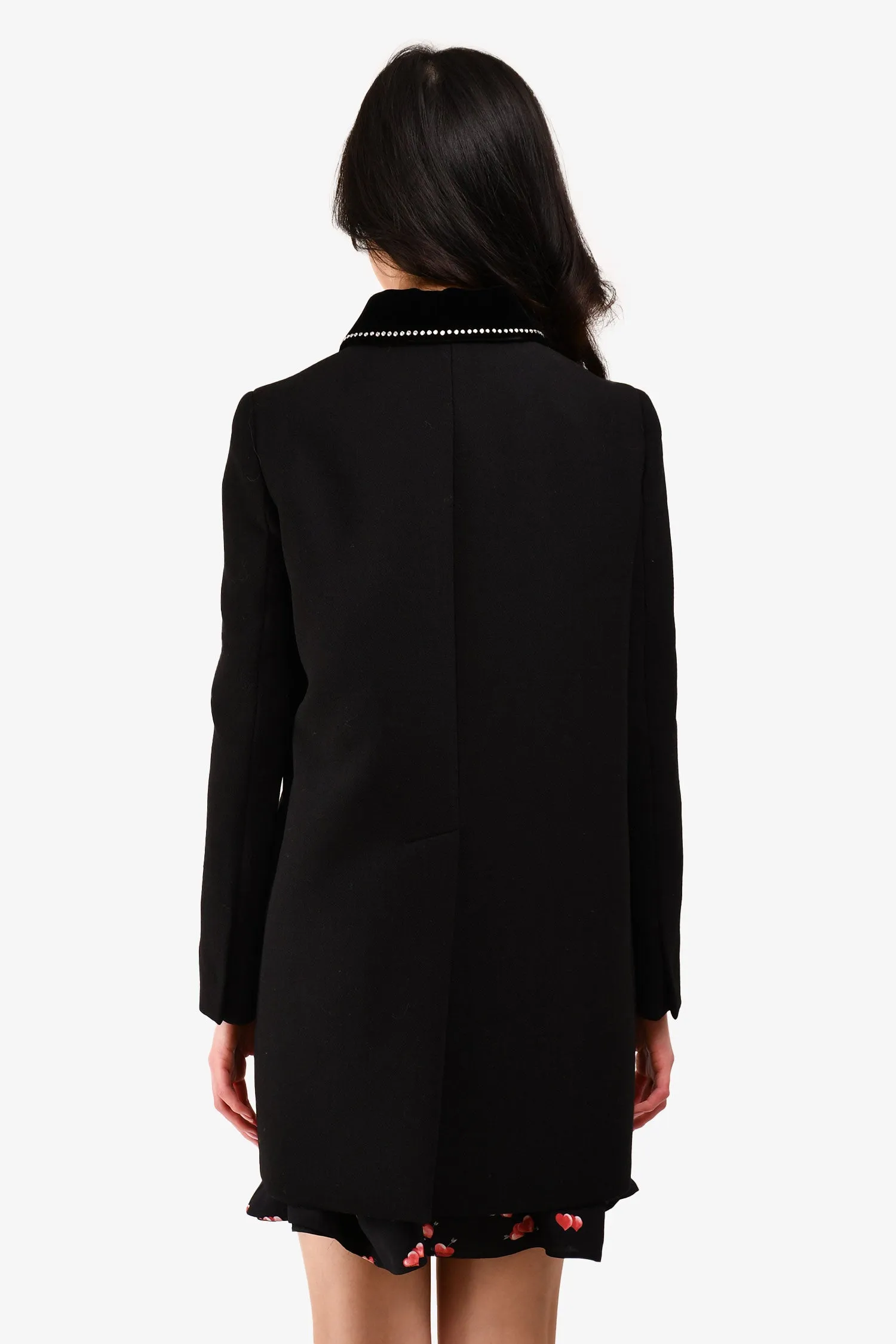 Miu Miu 2019 Black Wool/Velvet Collared Crystal Embellished Coat Size 38