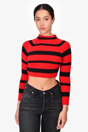 Miu Miu 2019 Red & Black Cashmere Striped Cropped Top Size 36