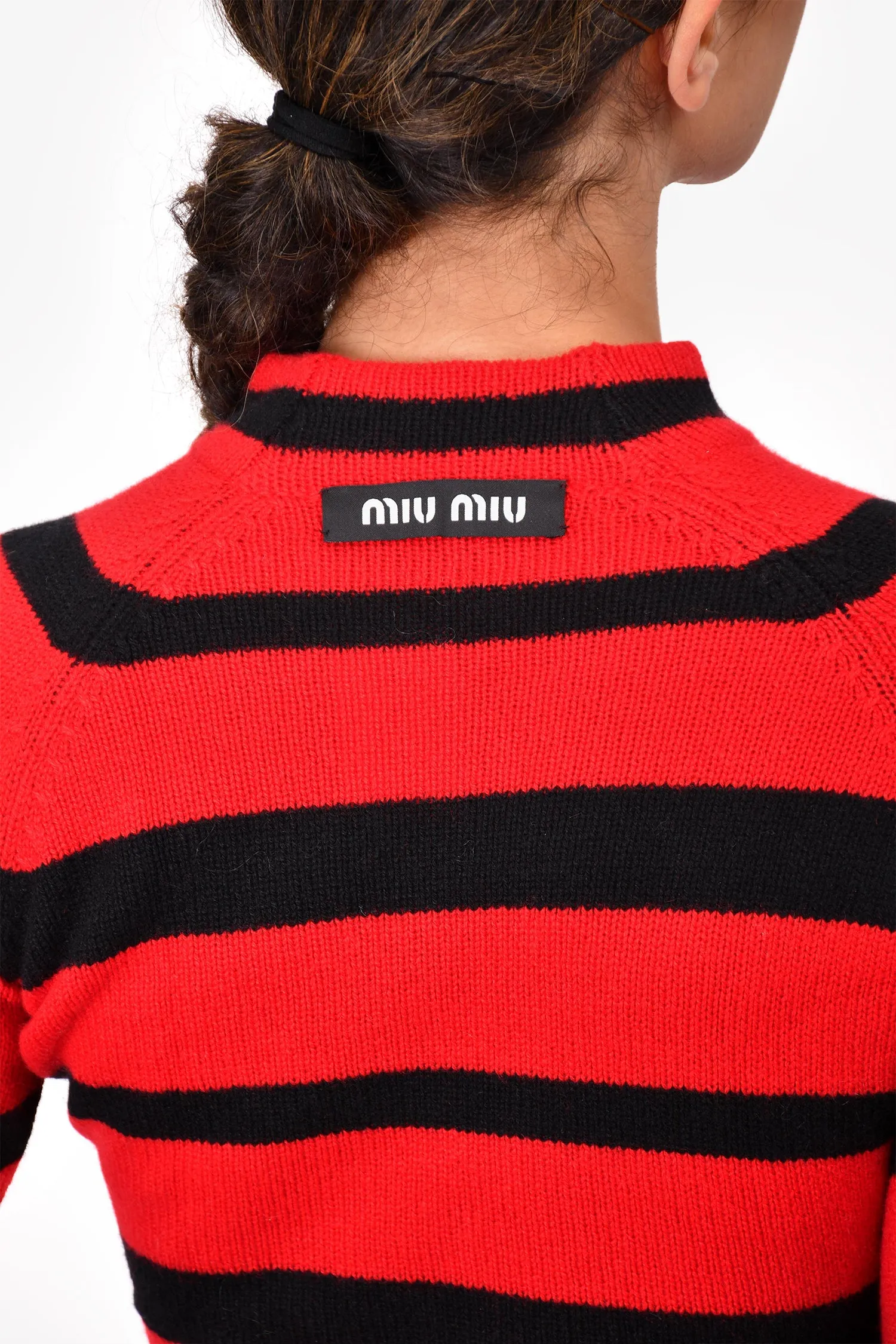 Miu Miu 2019 Red & Black Cashmere Striped Cropped Top Size 36