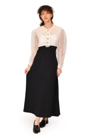 Miu Miu 2021 Black/White Crochet Peter Pan Collared Pearl Detail Dress Size 42