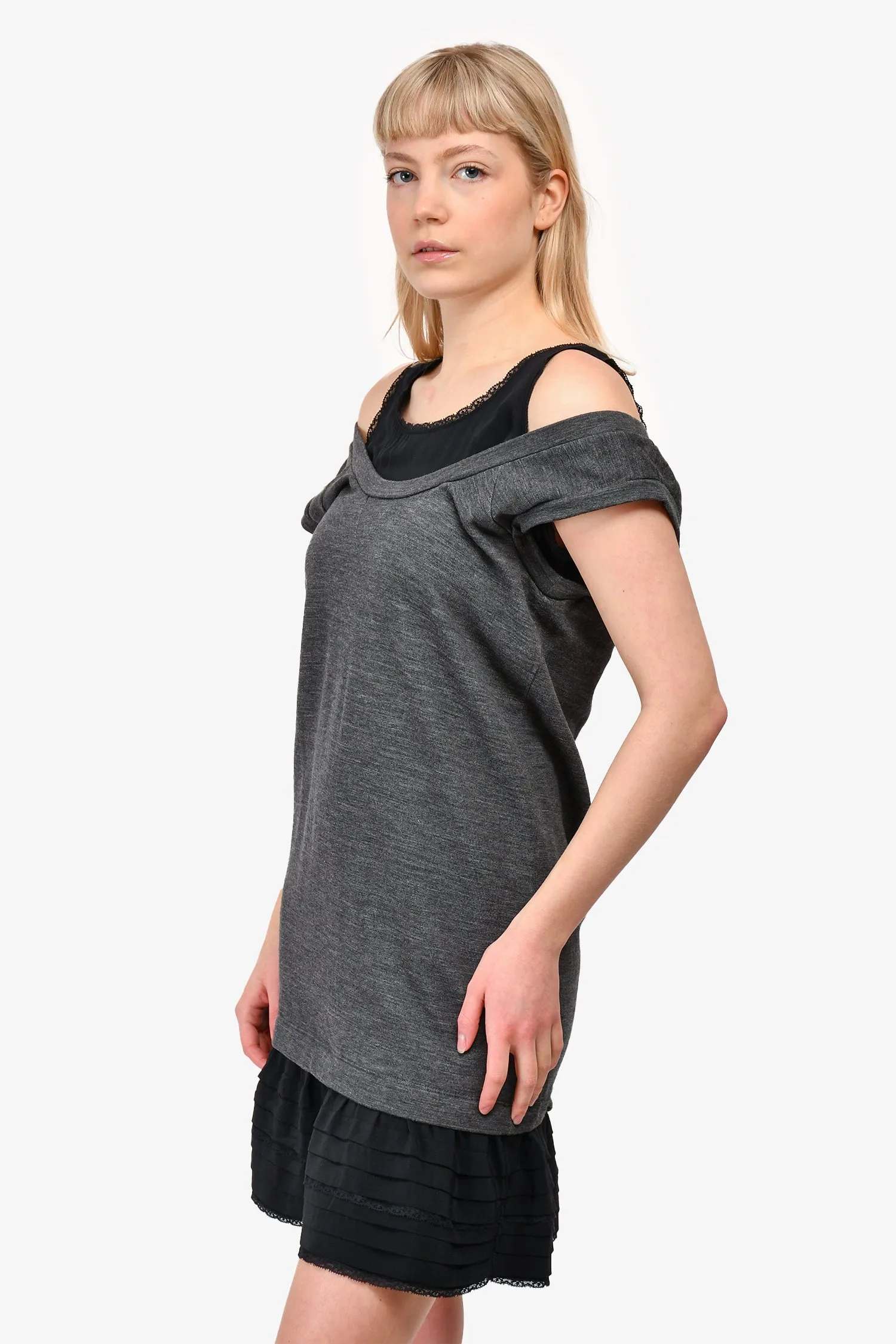 Miu Miu Black/Grey Sleeveless Lace Trim Dress Size S