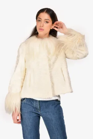 Miu Miu Runway 2006 Cream Lamb Fur Jacket with Goat Fur Trim Size 38