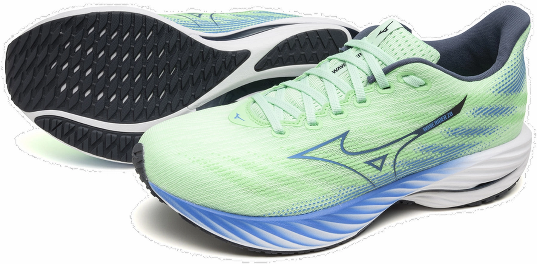 Mizuno Wave Rider 28 Mens Running Shoes - Green Performance Sneakers