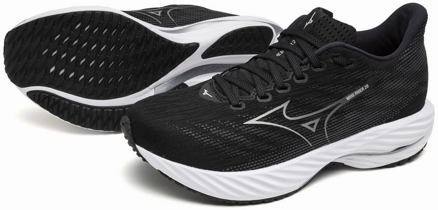 Mizuno Wave Rider 28 WIDE FIT (D) Womens Running Shoes - Black Performance Sneakers