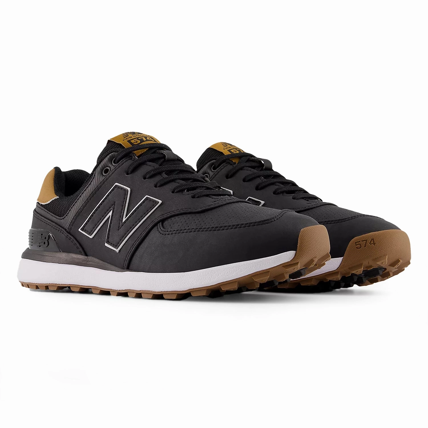 New Balance 574 Greens v2 Spikeless Wide (EE) Golf Shoes - Black/Gum Stable Course Shoes