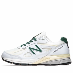 New Balance Made in USA 990v4 - White/Forest Green New Balance casual trainers with arch support