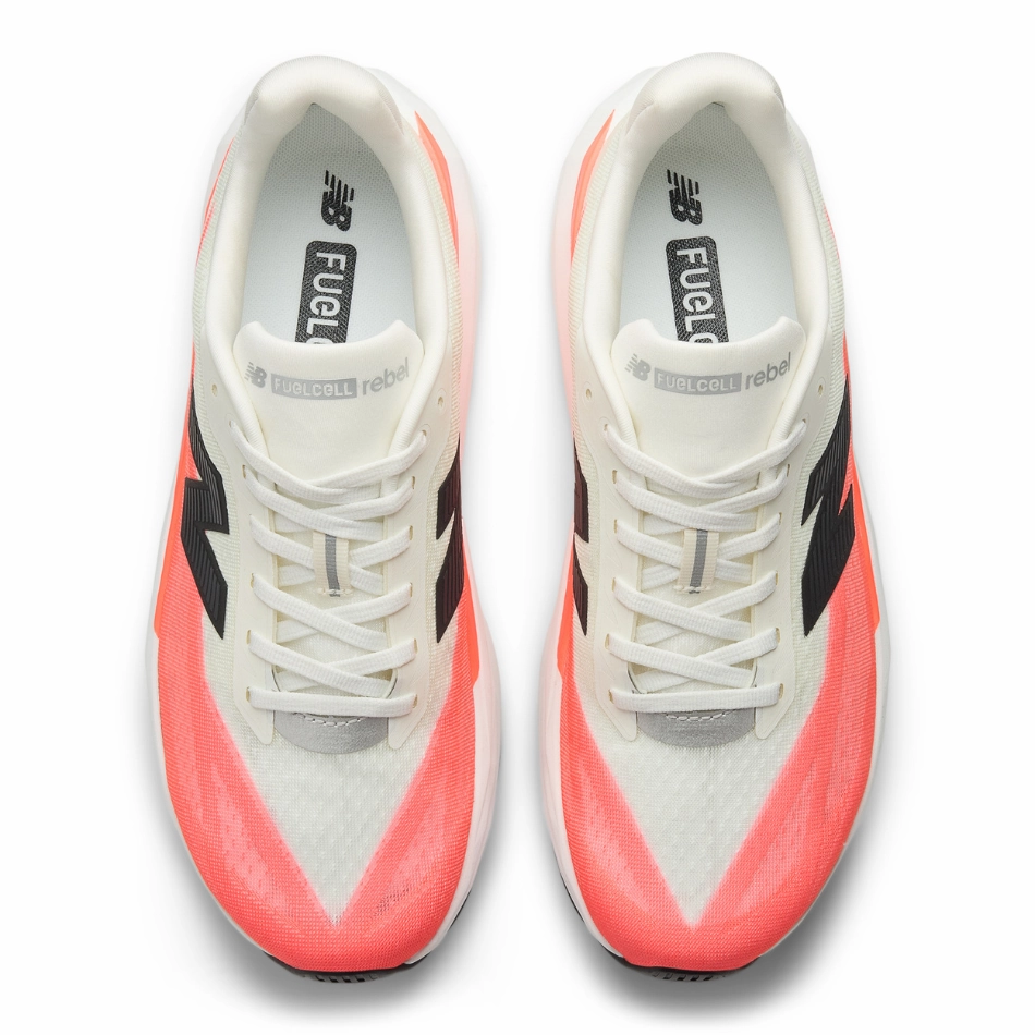 New Balance Men's Fuelcell Rebel v5 Running Shoes in Urgent Red/White/Sea Salt AW25 New Balance women's athletic footwear