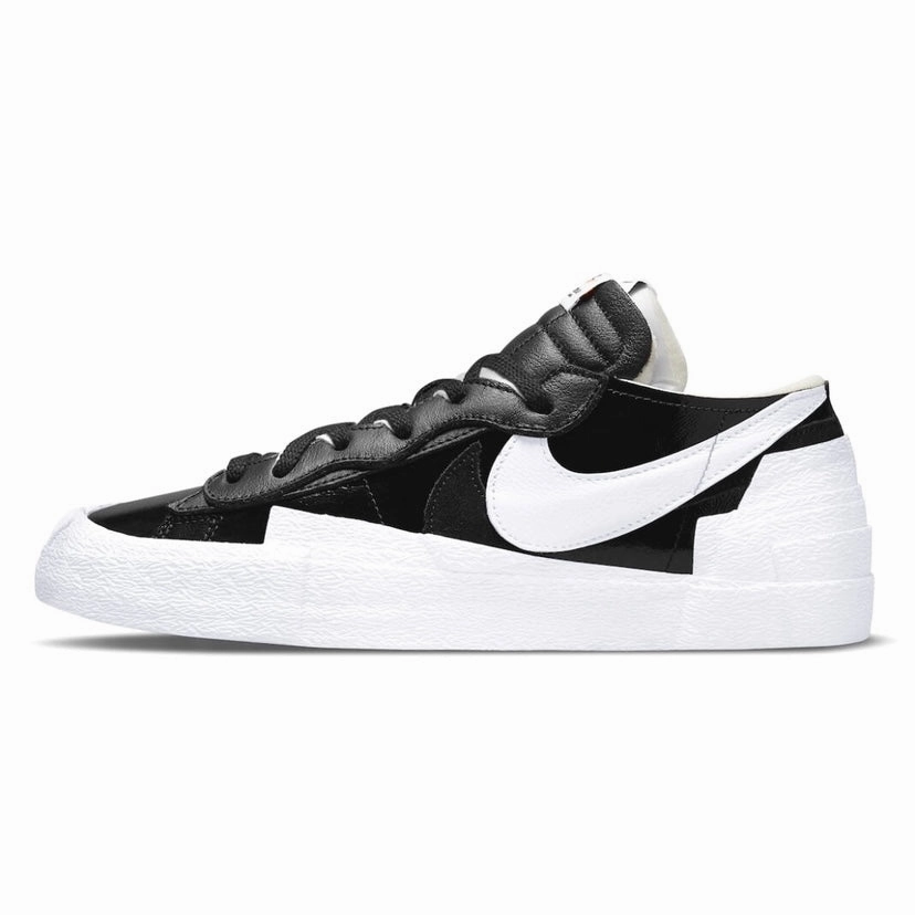 Nike x Sacai Blazer Low Patent Black White Nike casual sneakers with modern design