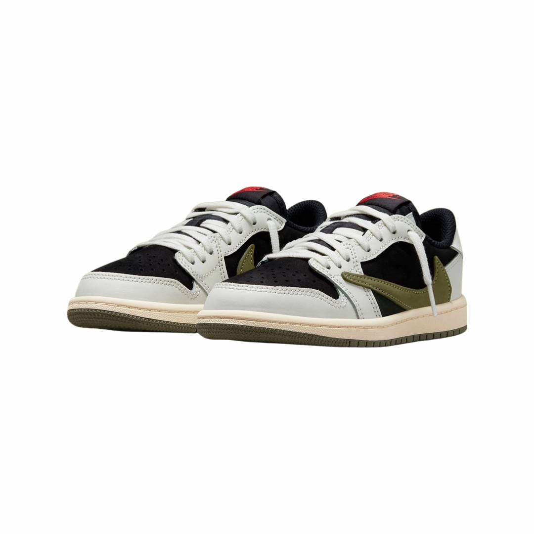 PS Air Jordan 1 Retro Low OG SP x Travis Scott Olives Sail University Red Black (Pre School) Basketball Shoes