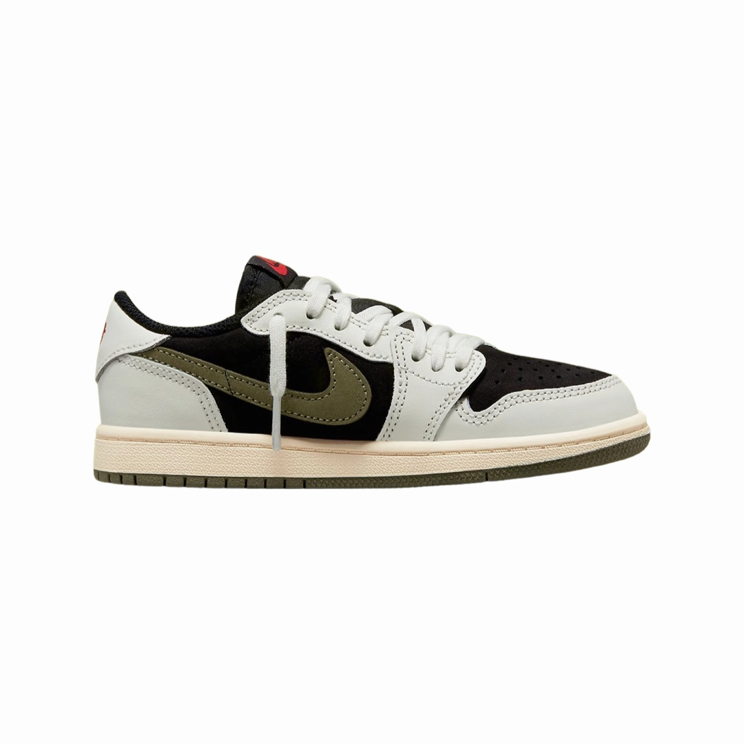 PS Air Jordan 1 Retro Low OG SP x Travis Scott Olives Sail University Red Black (Pre School) Basketball Shoes