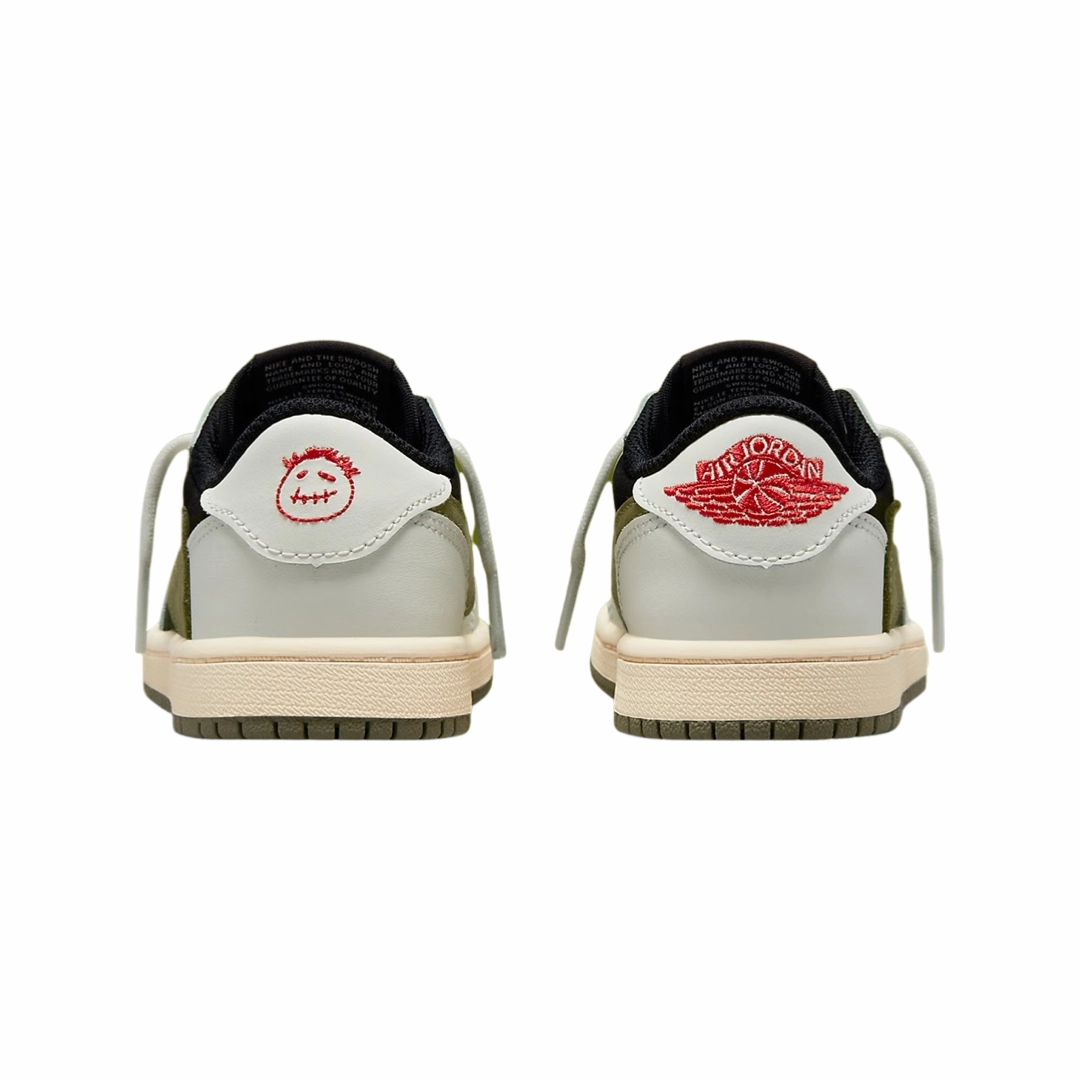 PS Air Jordan 1 Retro Low OG SP x Travis Scott Olives Sail University Red Black (Pre School) Basketball Shoes