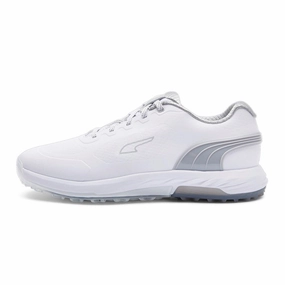 Puma Alphacat Nitro Golf Shoes - White/Light Grey/Puma Silver Spikeless golf footwear