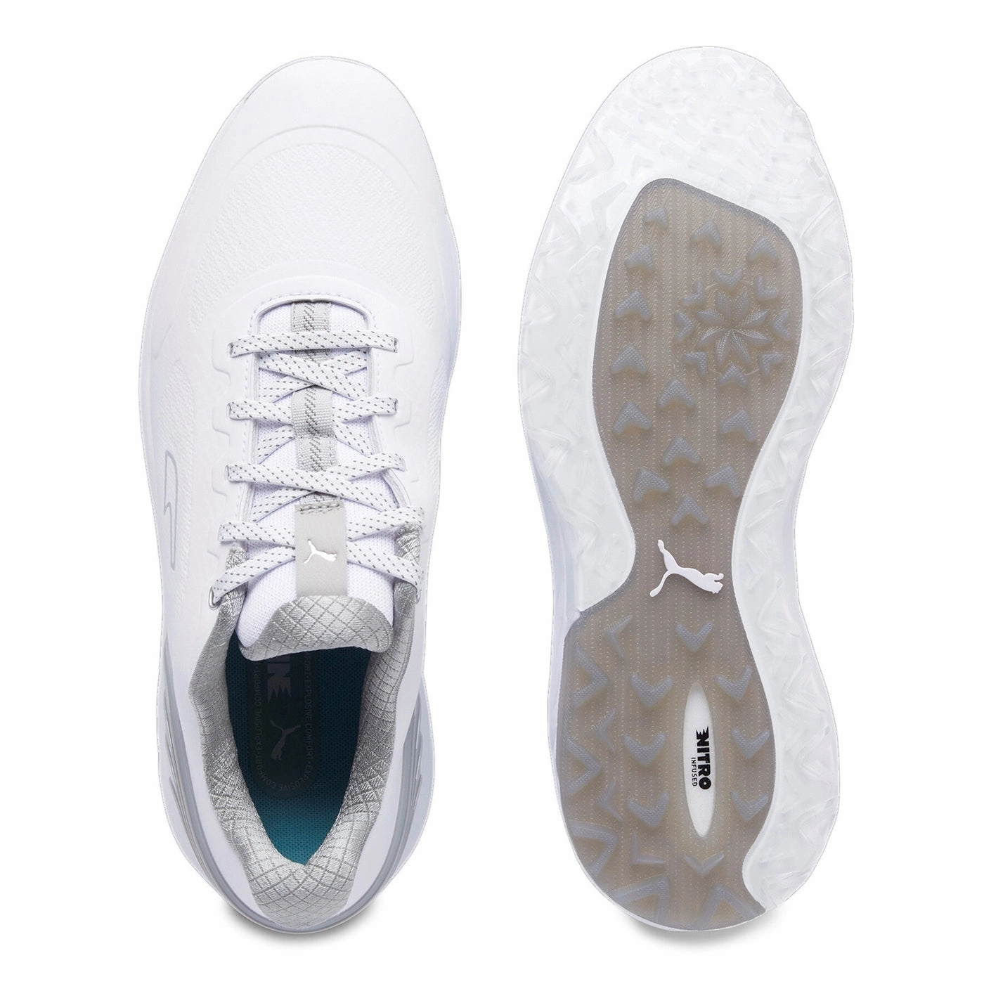 Puma Alphacat Nitro Golf Shoes - White/Light Grey/Puma Silver Soft Grip Golf Shoes