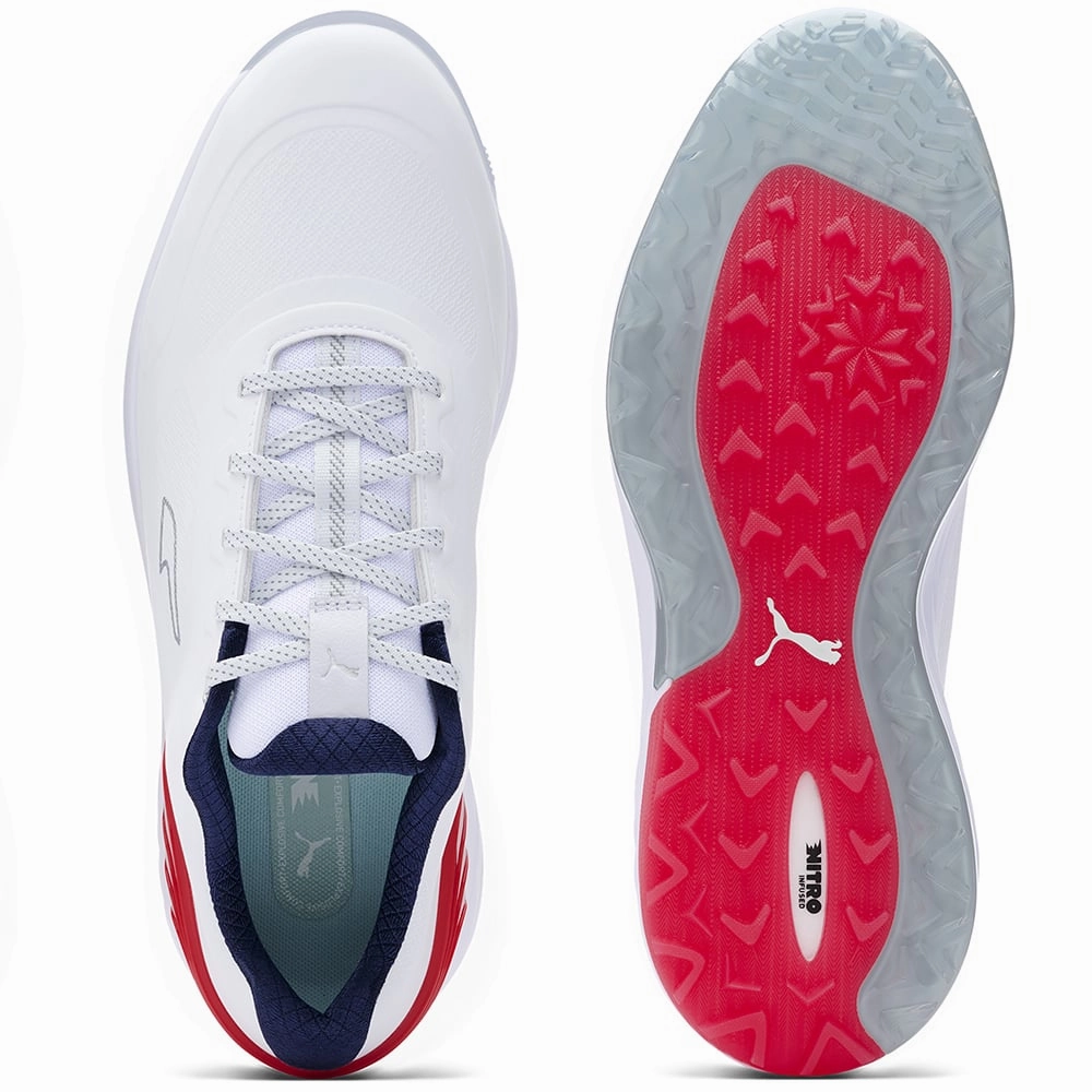 Puma Alphacat Nitro Spikeless Shoes - White/For All Time Red/Navy Golf Tour Performance