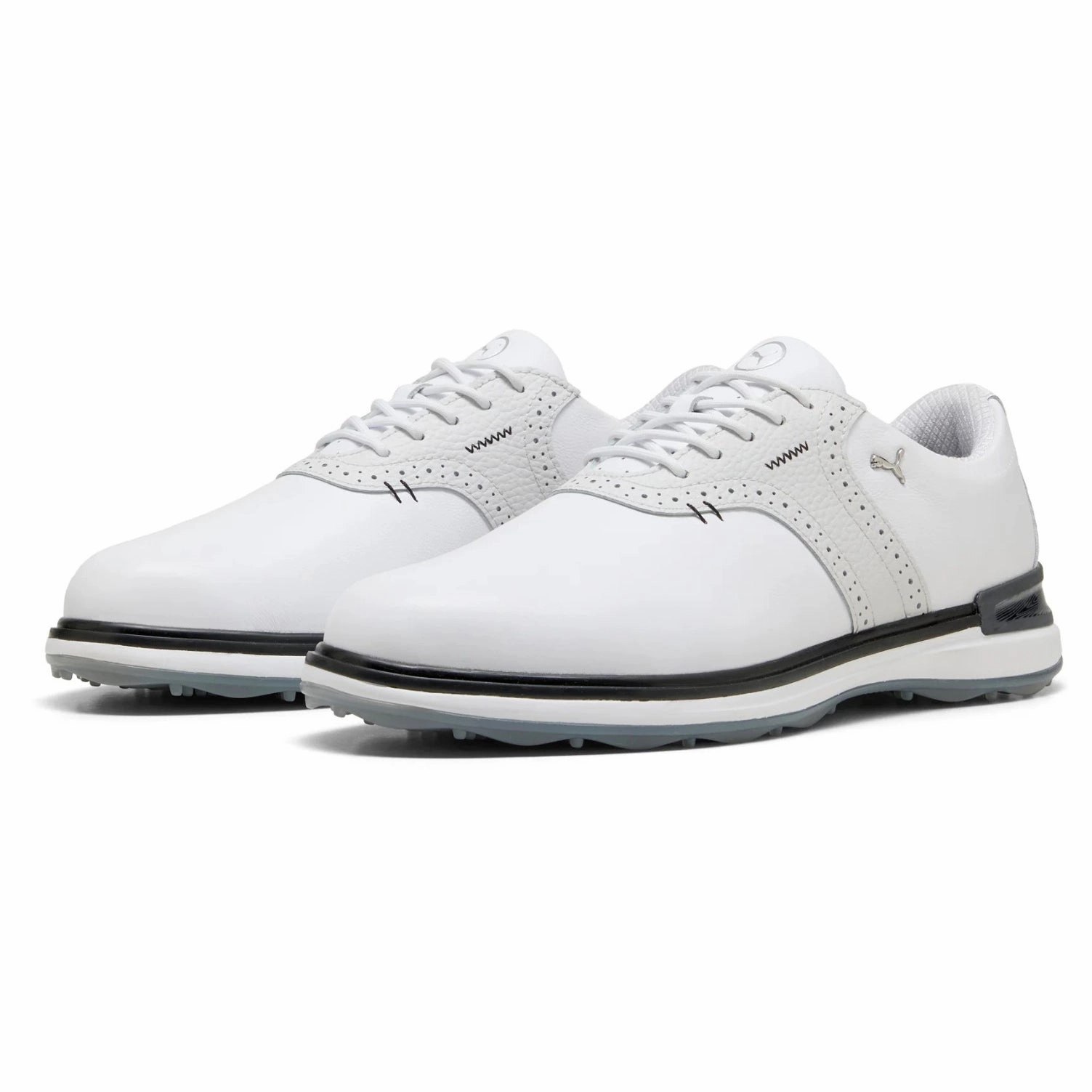 Puma AVANT Wingtip Spikeless Golf Shoes - White/Feather Grey/Black Chic Platform Sneakers