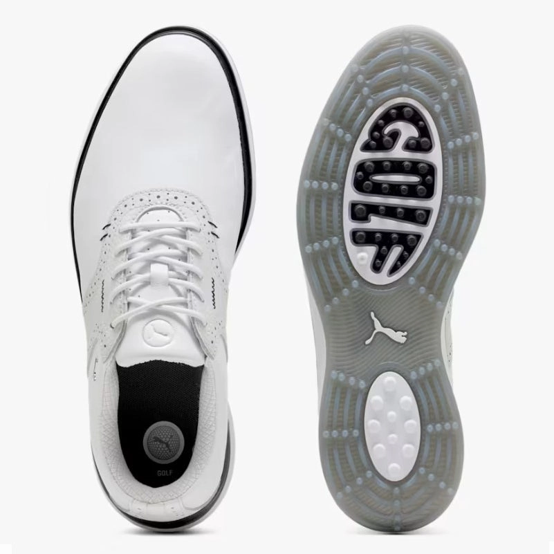 Puma AVANT Wingtip Spikeless Golf Shoes - White/Feather Grey/Black Chic Platform Sneakers
