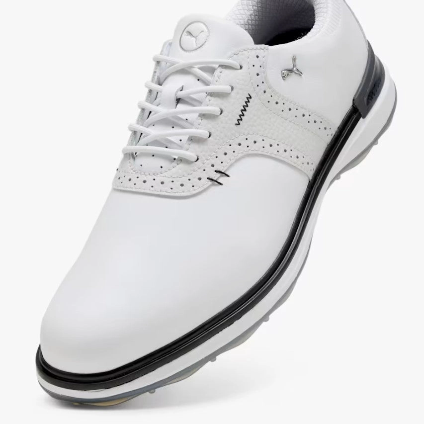 Puma AVANT Wingtip Spikeless Golf Shoes - White/Feather Grey/Black Soft Grip Golf Shoes