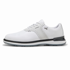 Puma AVANT Wingtip Spikeless Golf Shoes - White/Feather Grey/Black Puma golf shoe styles