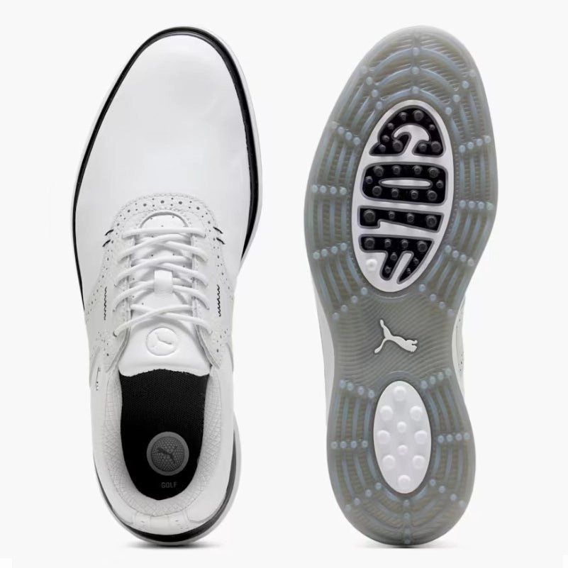 Puma AVANT Wingtip Spikeless Golf Shoes - White/Feather Grey/Black Soft Grip Golf Shoes