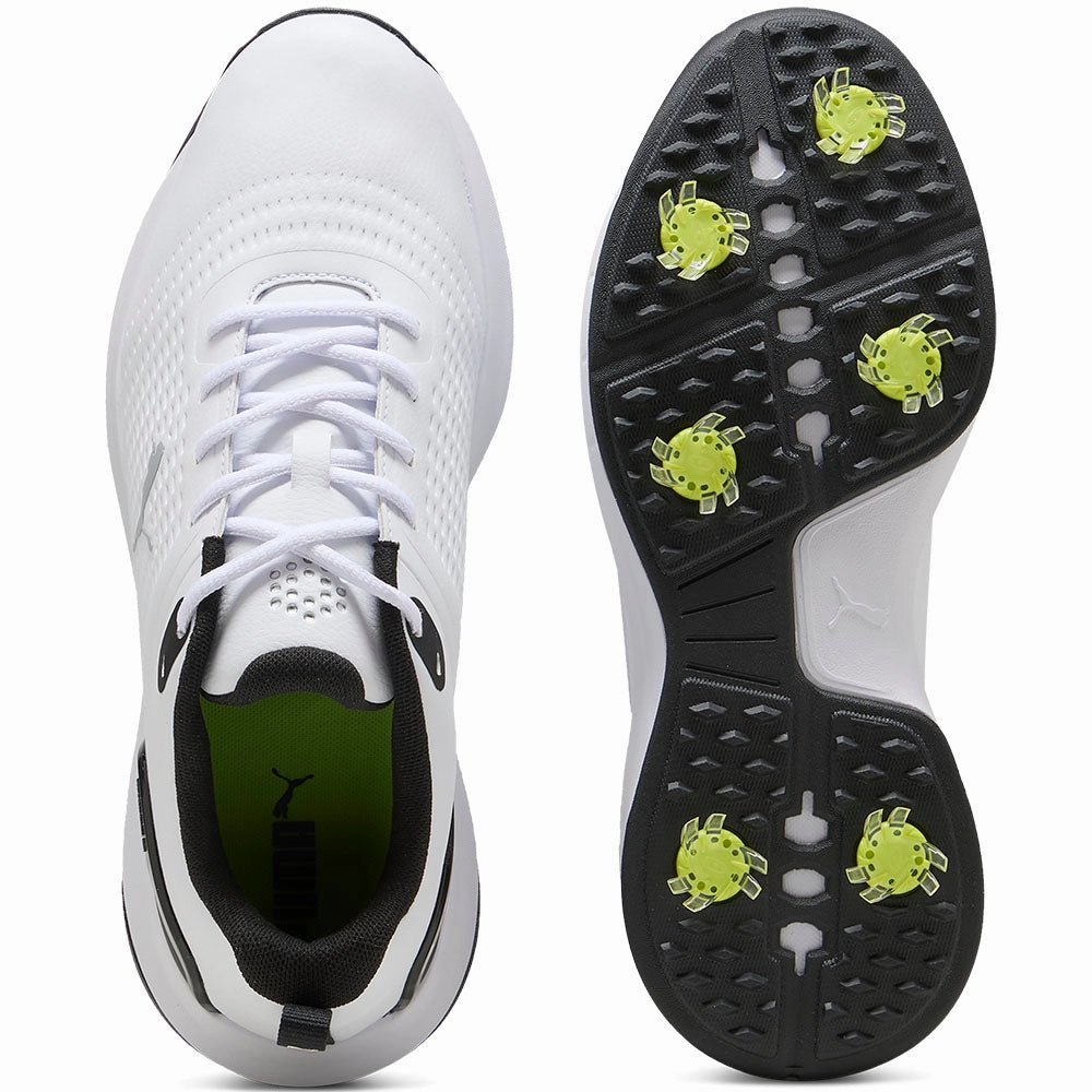 Puma Fusion Plus Spiked Waterproof Shoes - White/Black Golf Tour Performance