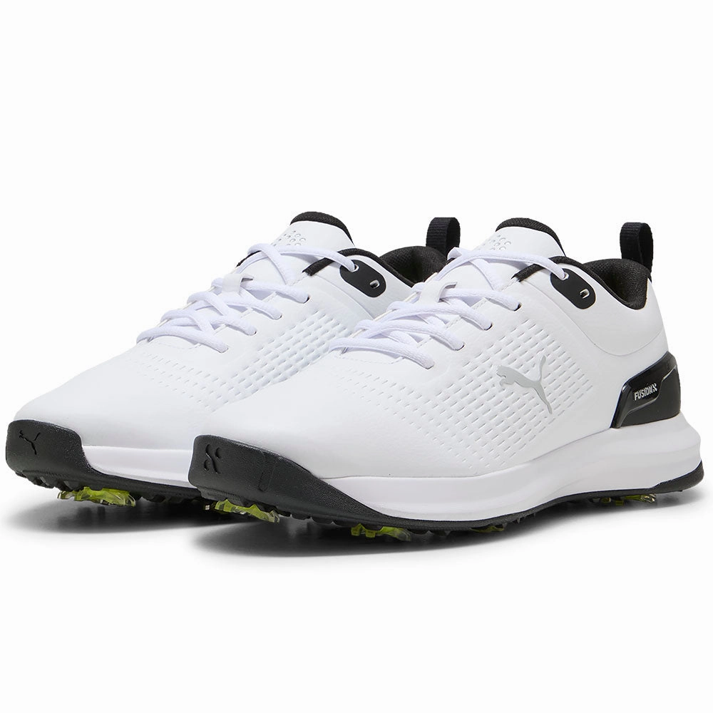 Puma Fusion Plus Spiked Waterproof Shoes - White/Black Golf Tour Performance