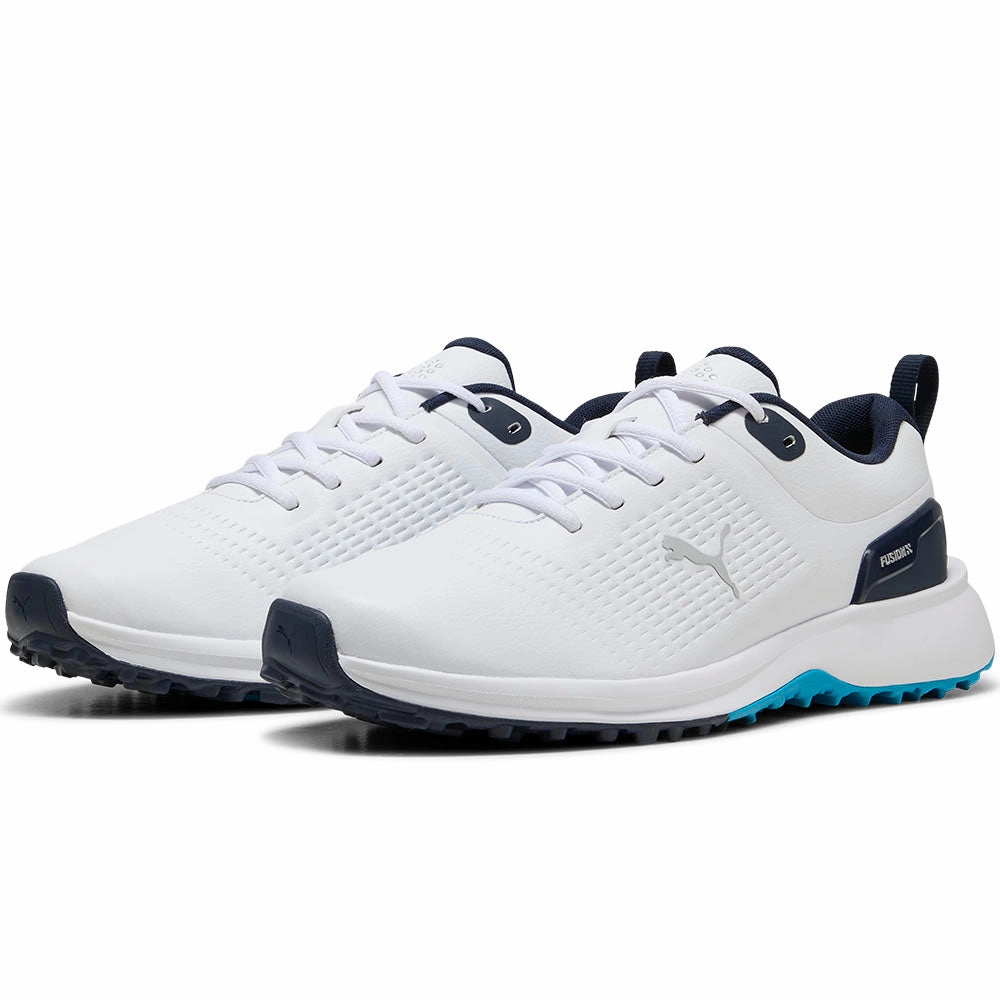 Puma Fusion Plus Spikeless Waterproof Shoes - White/Speed Blue/Deep Navy Golf Tour Performance
