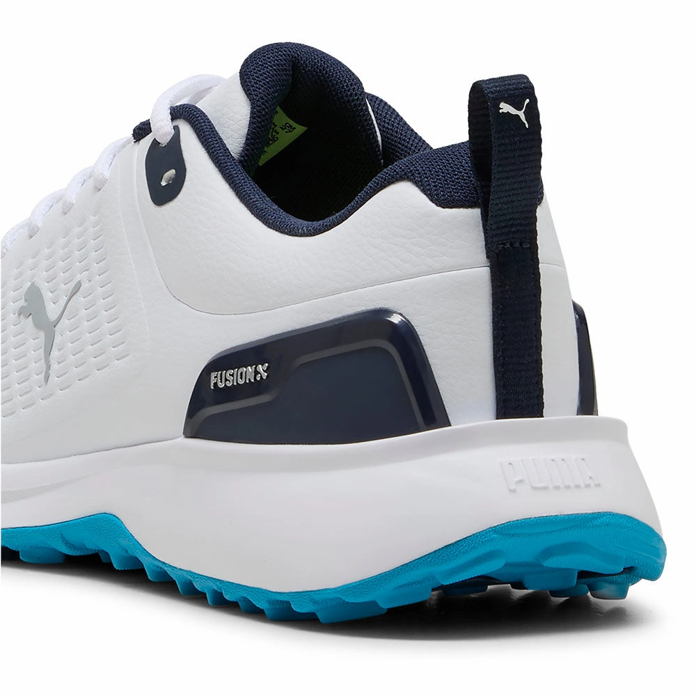 Puma Fusion Plus Spikeless Waterproof Shoes - White/Speed Blue/Deep Navy Golf Tour Performance