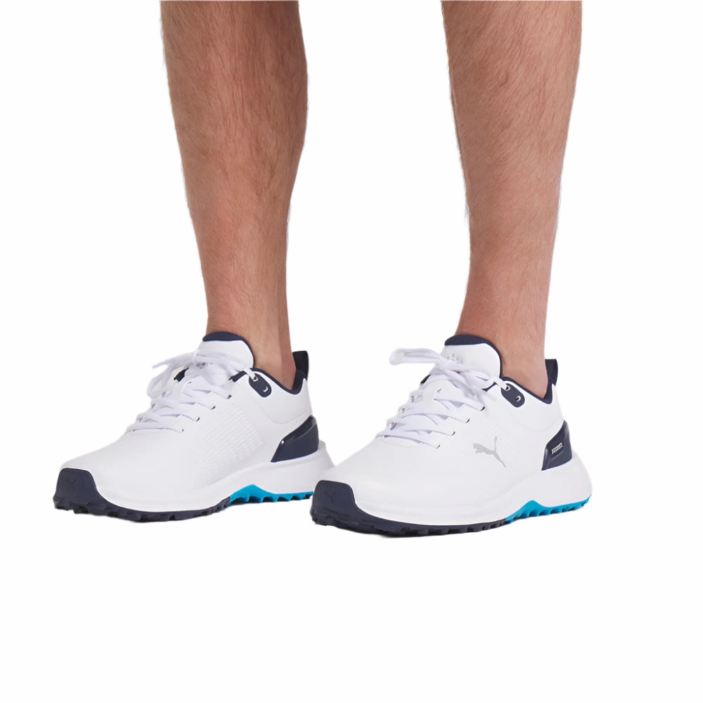 Puma Fusion Plus Spikeless Waterproof Shoes - White/Speed Blue/Deep Navy Golf Tour Performance