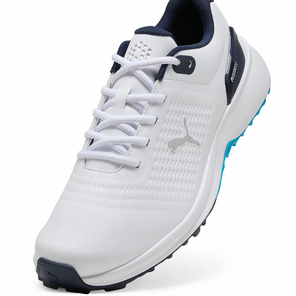 Puma Fusion Plus Spikeless Waterproof Shoes - White/Speed Blue/Deep Navy Golf Tour Performance