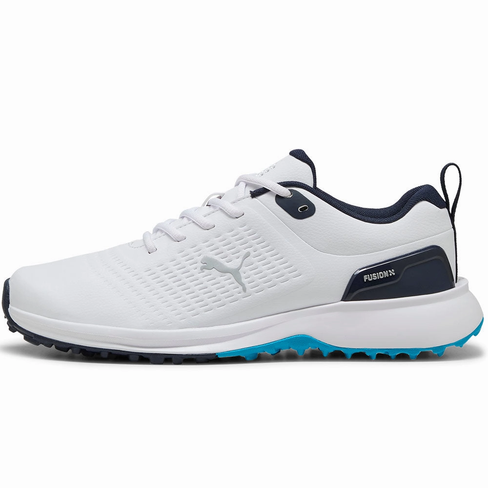 Puma Fusion Plus Spikeless Waterproof Shoes - White/Speed Blue/Deep Navy Golf Tour Performance