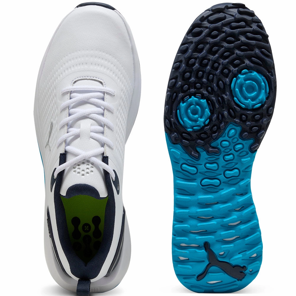 Puma Fusion Plus Spikeless Waterproof Shoes - White/Speed Blue/Deep Navy Golf Tour Performance