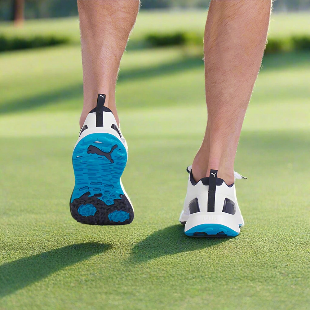 Puma Fusion Plus Spikeless Waterproof Shoes - White/Speed Blue/Deep Navy Golf Tour Performance