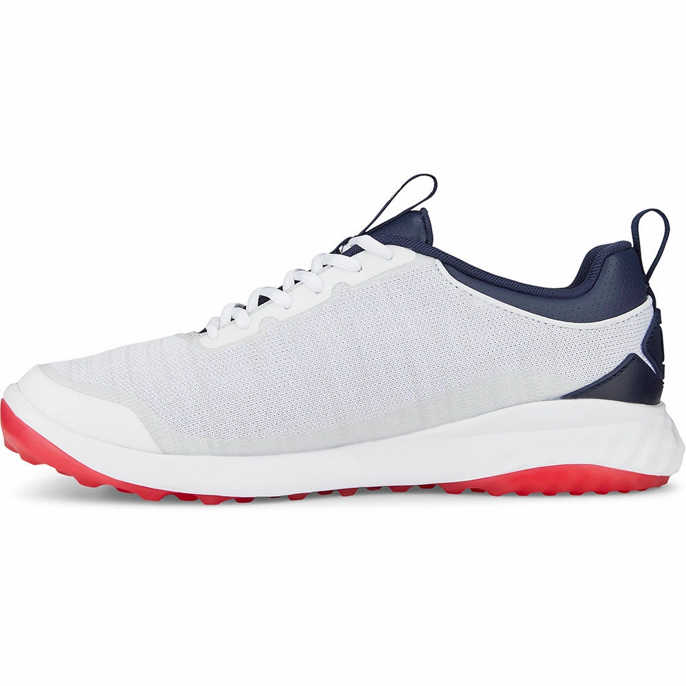 Puma Fusion Pro Spikeless Shoes - White/Blue/Red Golf Tour Performance