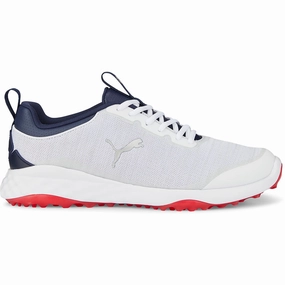 Puma Fusion Pro Spikeless Shoes - White/Blue/Red Puma golf footwear options