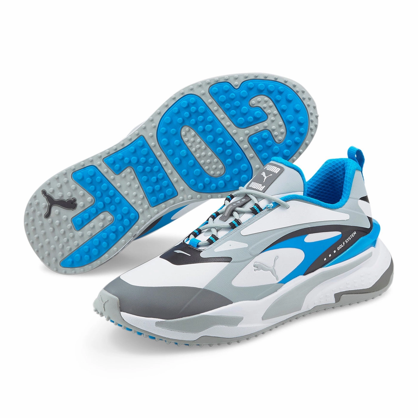 Puma GS-Fast Spikeless Golf Shoes - Puma White/Quarry/Ocean Drive Soft Grip Golf Shoes