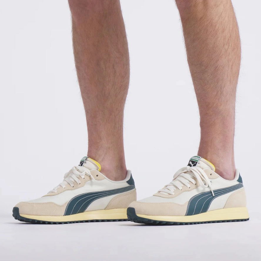Puma Helsinki G Spikeless Golf Shoes - Frosted Ivory/Green Terrain/Light Straw Chic Platform Sneakers
