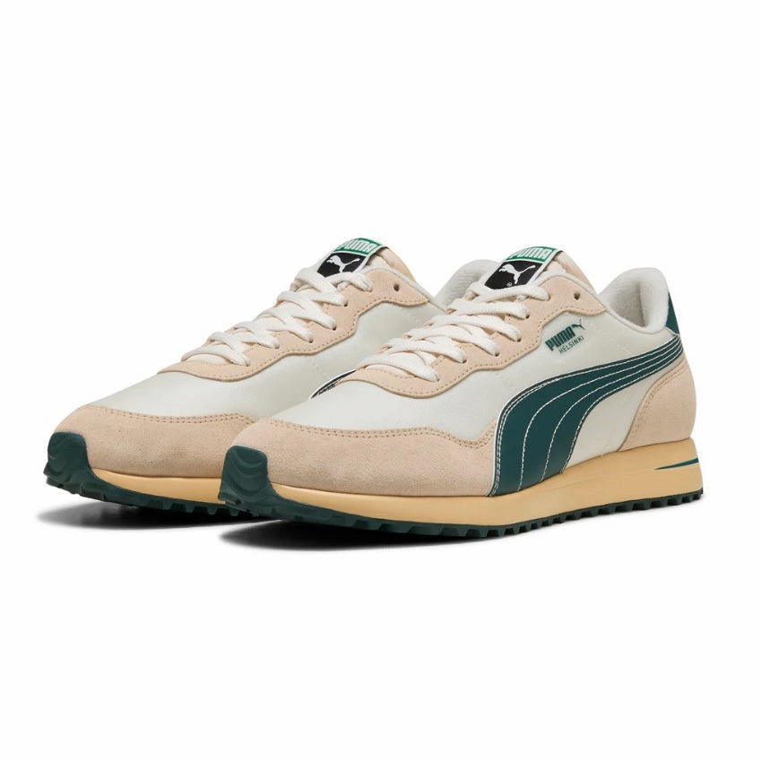 Puma Helsinki G Spikeless Golf Shoes - Frosted Ivory/Green Terrain/Light Straw Chic Platform Sneakers