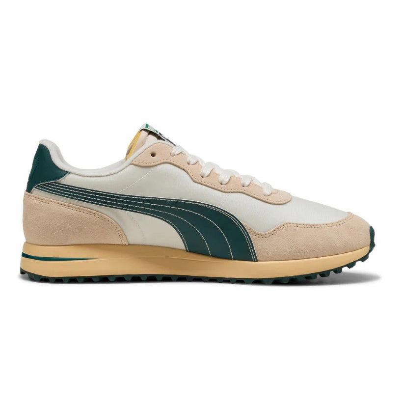 Puma Helsinki G Spikeless Golf Shoes - Frosted Ivory/Green Terrain/Light Straw Soft Grip Golf Shoes