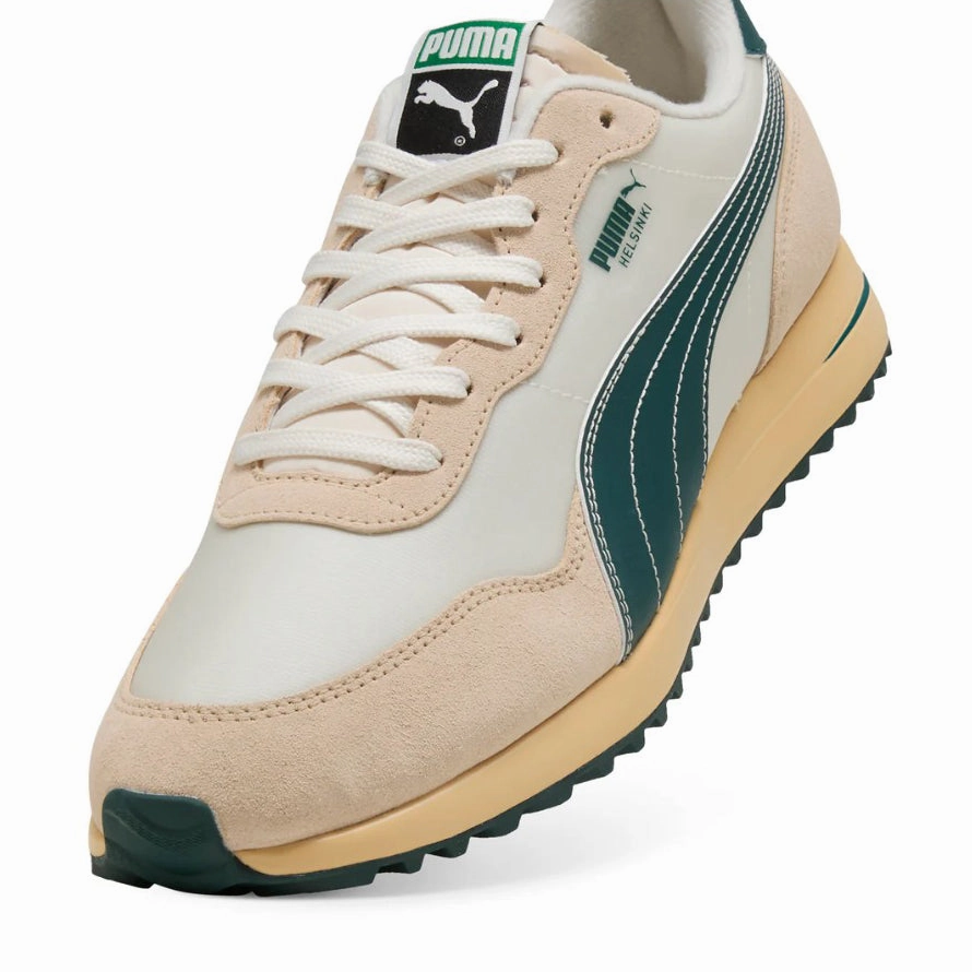 Puma Helsinki G Spikeless Golf Shoes - Frosted Ivory/Green Terrain/Light Straw Soft Grip Golf Shoes