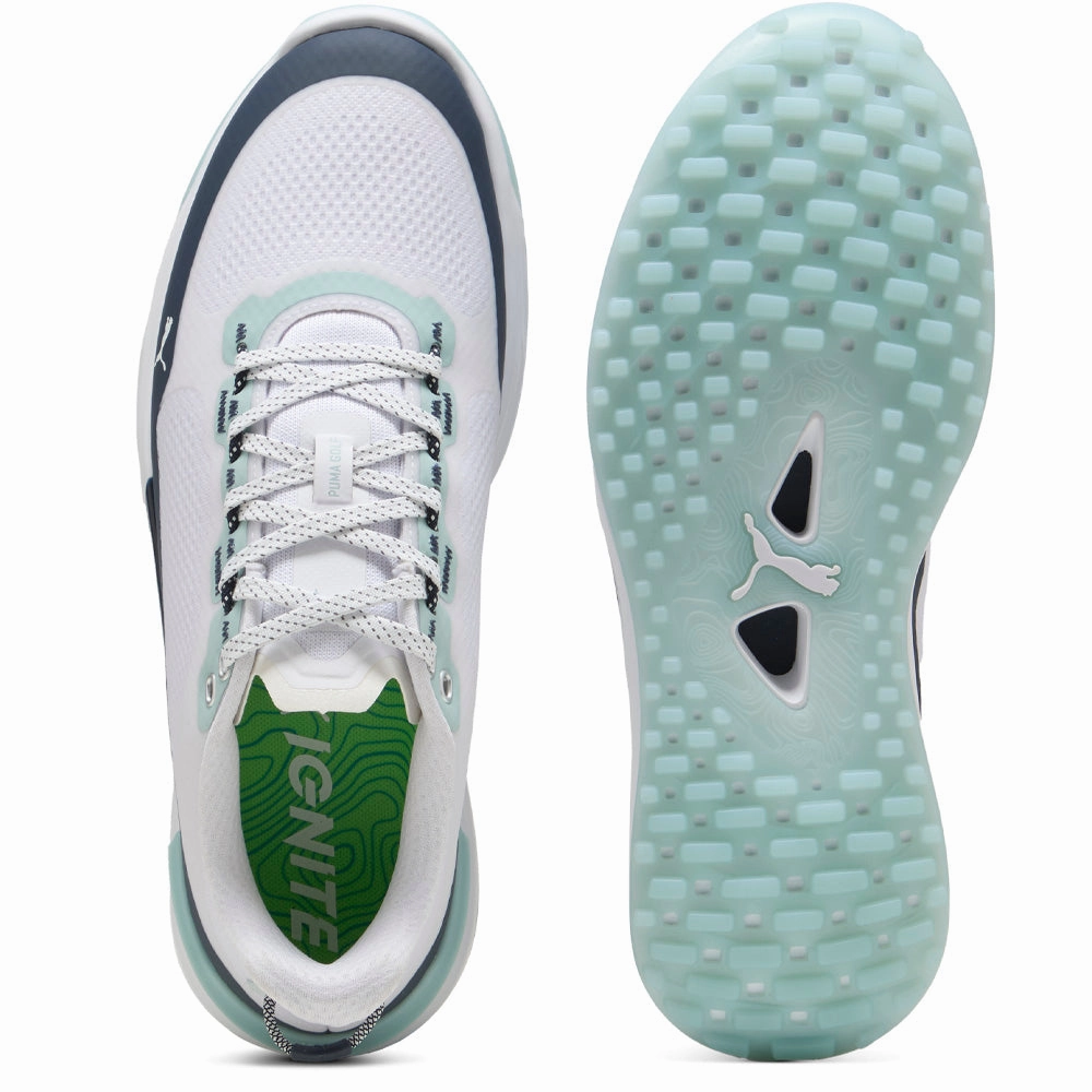 Puma IGNITE Elevate X Spikeless Waterproof Shoes - White/Deep Navy/Modern Mint Golf Tour Performance