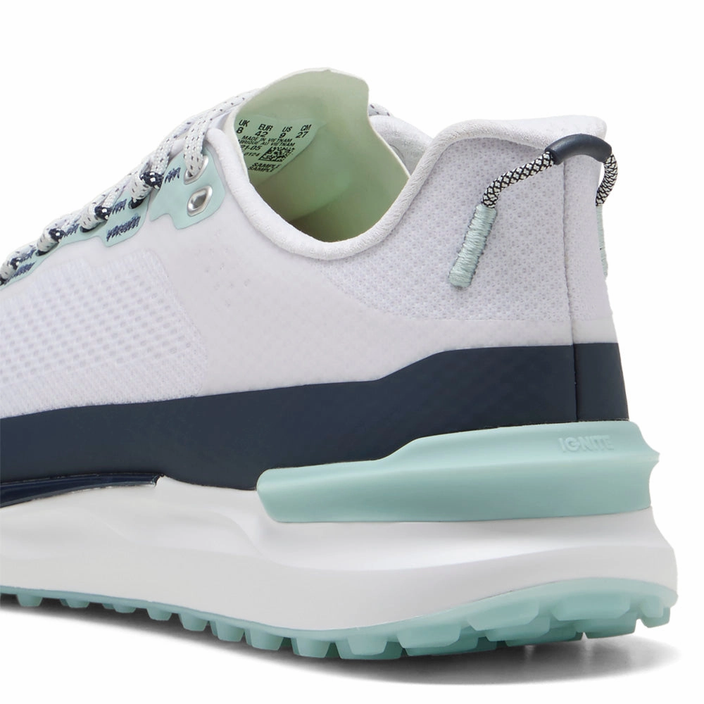 Puma IGNITE Elevate X Spikeless Waterproof Shoes - White/Deep Navy/Modern Mint Golf Tour Performance