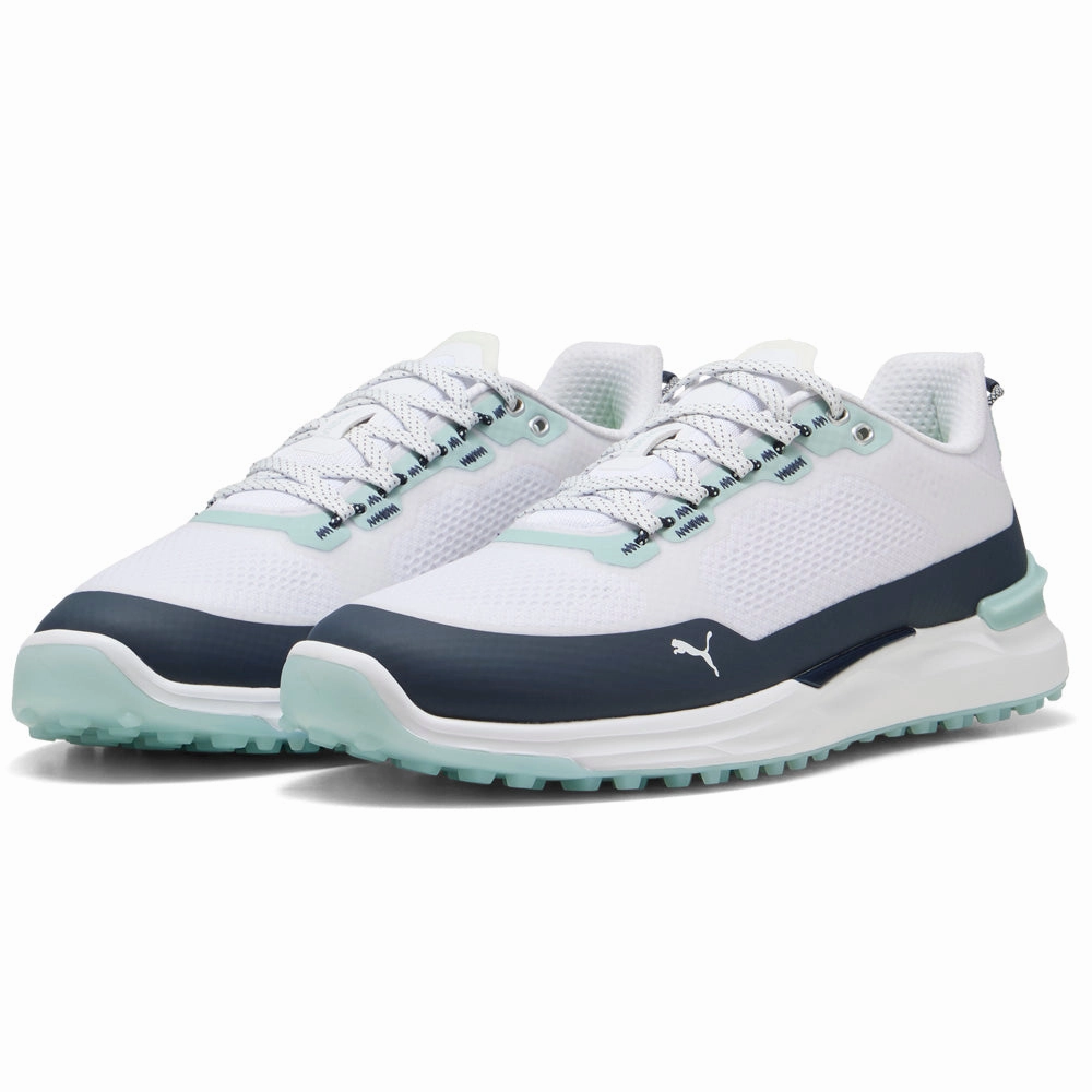 Puma IGNITE Elevate X Spikeless Waterproof Shoes - White/Deep Navy/Modern Mint Golf Tour Performance