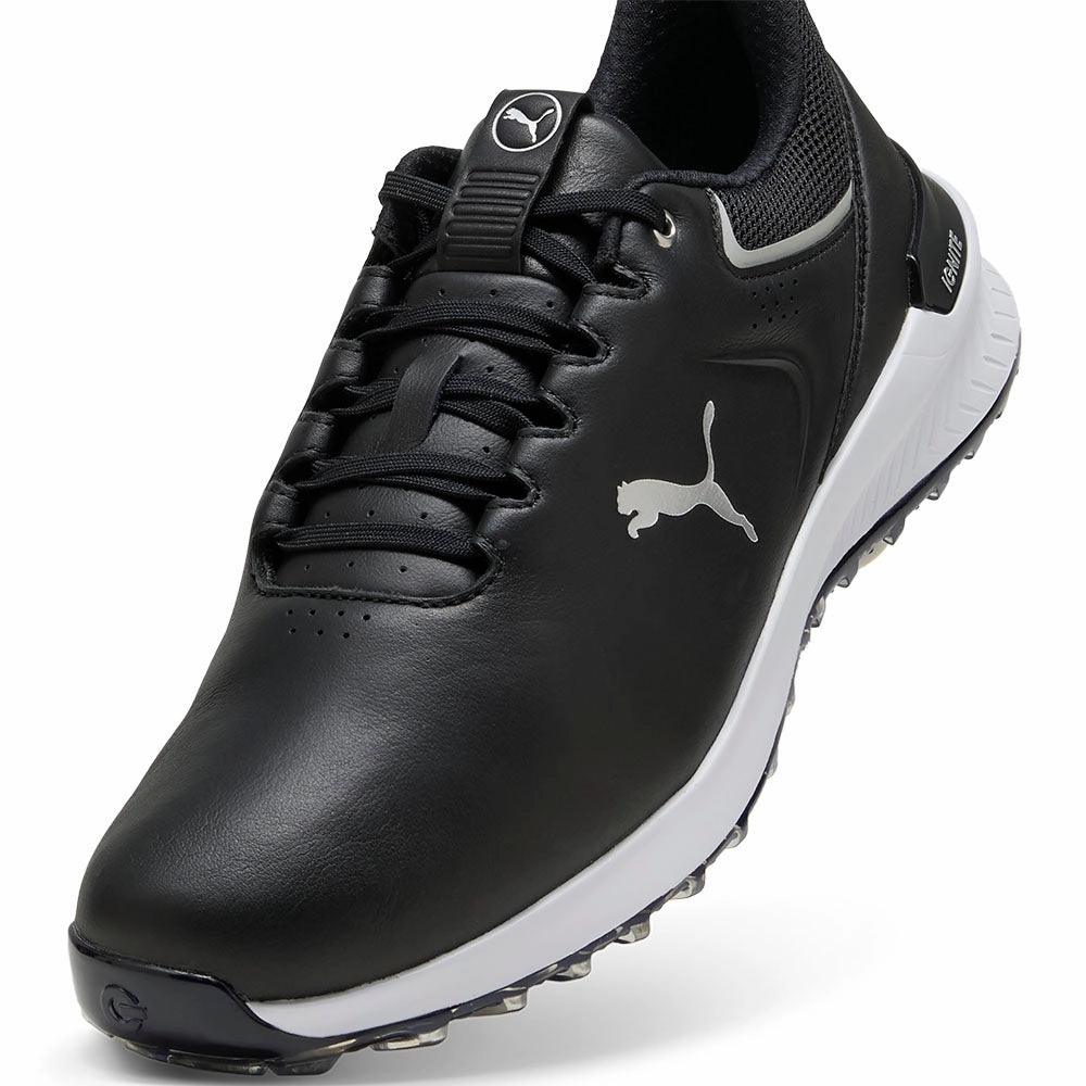 Puma IGNITE Innovate Leather Spiked Waterproof Shoes - Black/Silver Golf Tour Performance