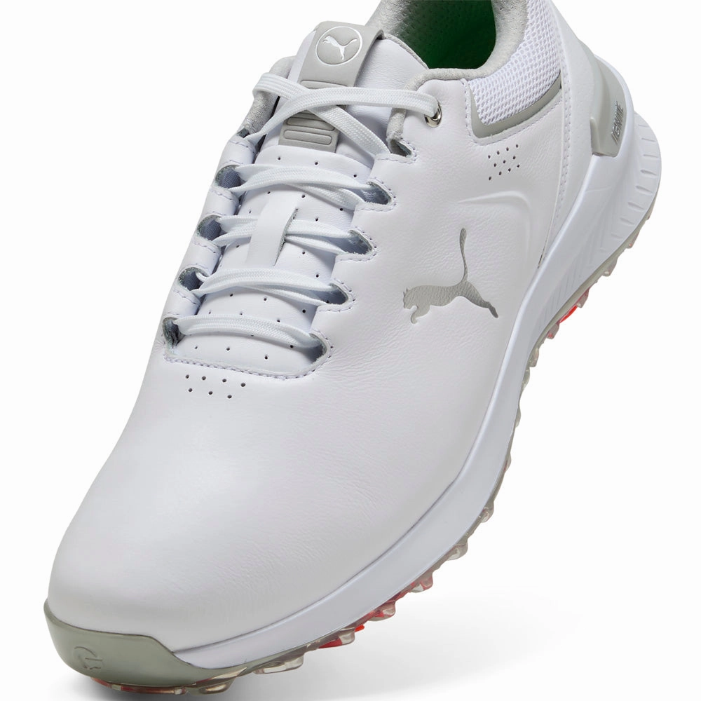 Puma IGNITE Innovate Leather Spiked Waterproof Shoes - White/Ash Gray Golf Tour Performance