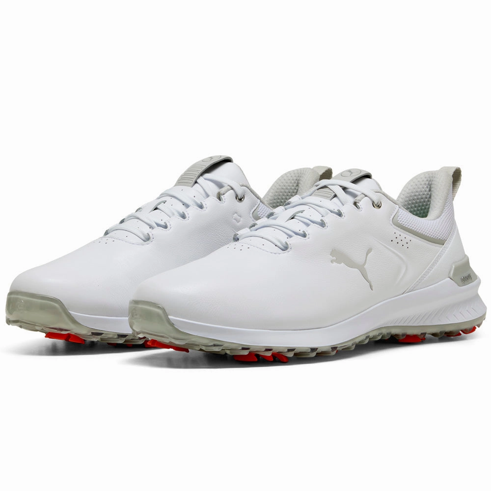 Puma IGNITE Innovate Leather Spiked Waterproof Shoes - White/Ash Gray Golf Tour Performance