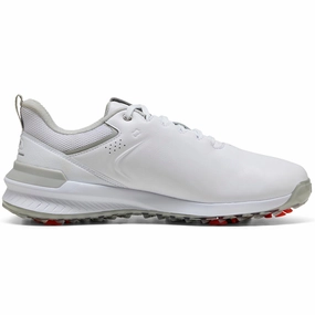 Puma IGNITE Innovate Leather Spiked Waterproof Shoes - White/Ash Gray Puma golf footwear options